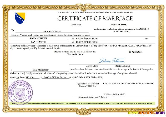 Bosnia & Herzegovina marriage certificate